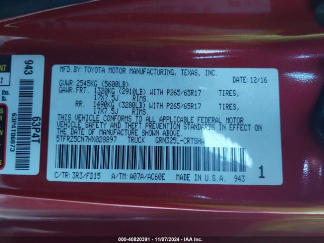 5TFRZ5CN7HX028897 Toyota Tacoma Trd Sport