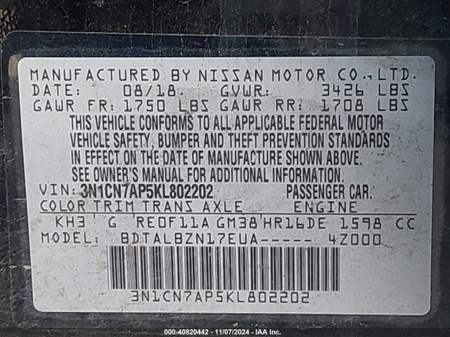 Nissan Versa 1.6 Sv 2019 3N1CN7AP5KL802202 Image 9