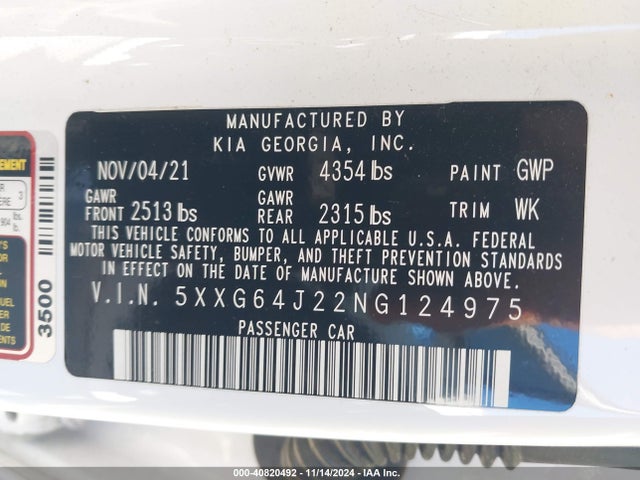 KIA K5 Gt-line 2022 5XXG64J22NG124975 Image 9