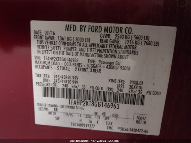 1FAHP2KT8GG146963 Ford TAURUS SHO