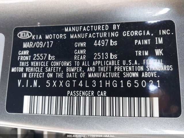 KIA Optima Lx 2017 5XXGT4L31HG165021 Image 9