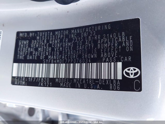 Toyota COROLLA LE 2023 5YFB4MDE7PP076034 Image 9