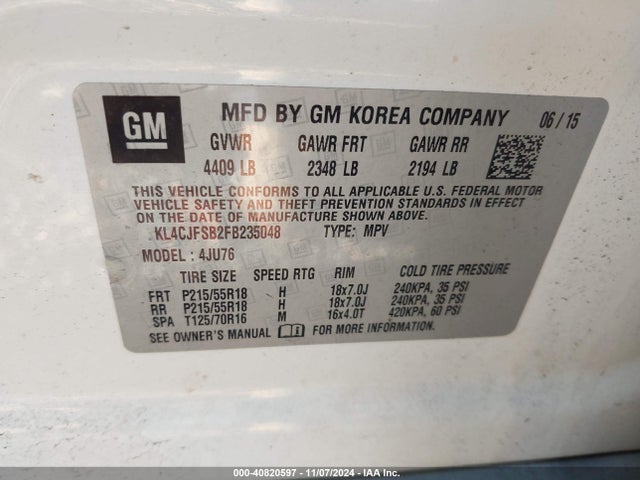 KL4CJFSB2FB235048 Buick Encore Convenience