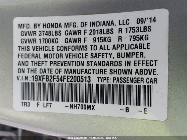 19XFB2F54FE200513 Honda Civic Lx