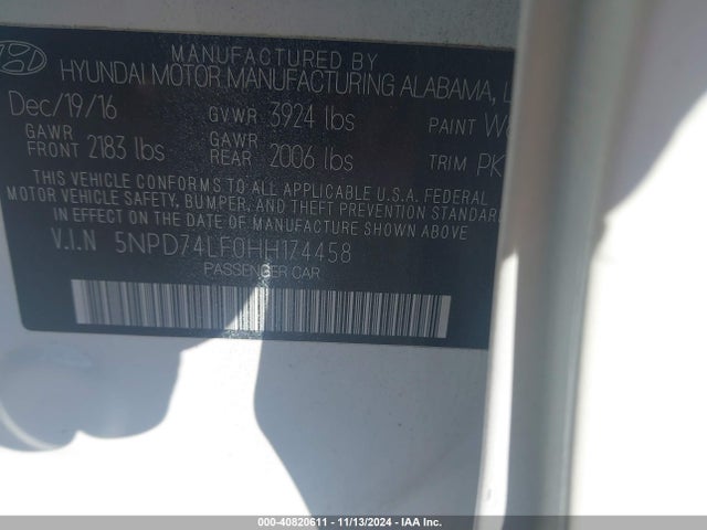 Hyundai ELANTRA SE 2017 5NPD74LF0HH174458 Image 9