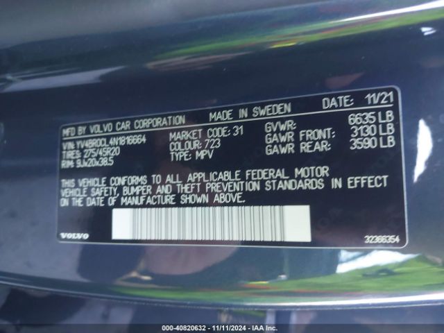 YV4BR0CL4N1816664 Volvo Xc90 Recharge Plug-in Hybrid T8 Inscription 7 Passenger
