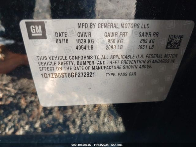 1G1ZB5ST8GF272821 Chevrolet MALIBU LS