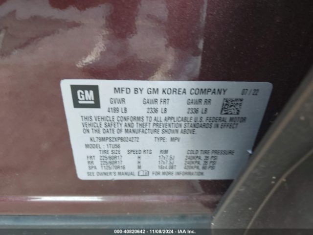 KL79MPS2XPB024272 Chevrolet Trailblazer Fwd Lt