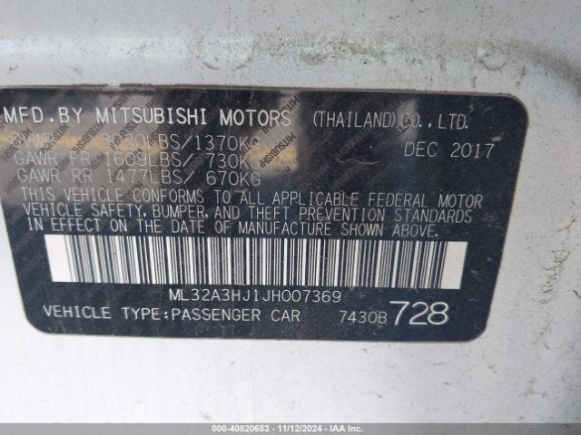 ML32A3HJ1JH007369 Mitsubishi MIRAGE ES