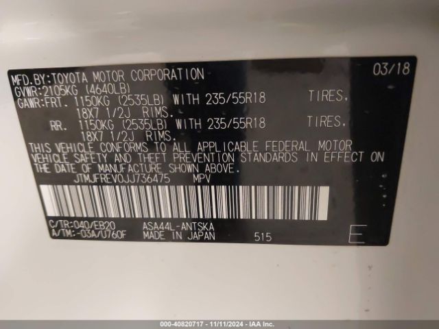 JTMJFREV0JJ736475 Toyota RAV4 SE