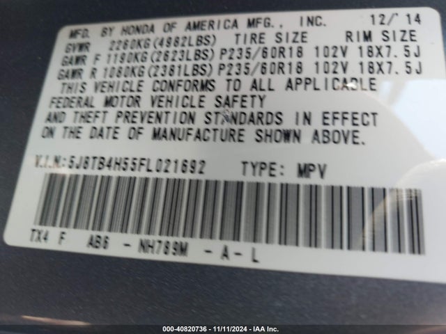 5J8TB4H55FL021692 Acura RDX
