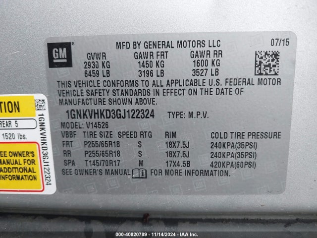 Chevrolet Traverse 2lt 2016 1GNKVHKD3GJ122324 Image 9
