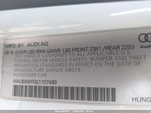WAUB8GFF0G1107489 Audi A3 2.0t Premium