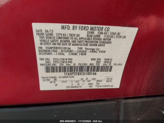 1FAHP2E8XEG100166 Ford TAURUS SEL