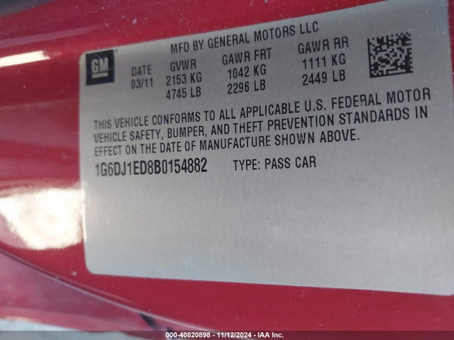 2011 CADILLAC CTS 1G6DJ1ED8B0154882 Photo 8
