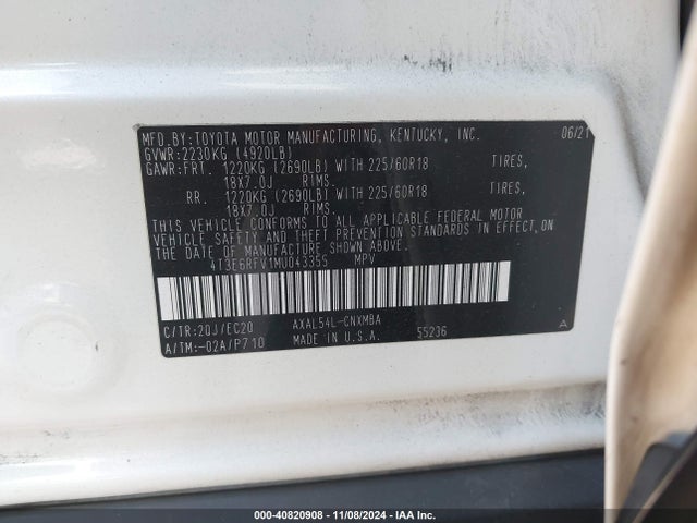 4T3E6RFV1MU043355 Toyota Rav4 Hybrid Xse