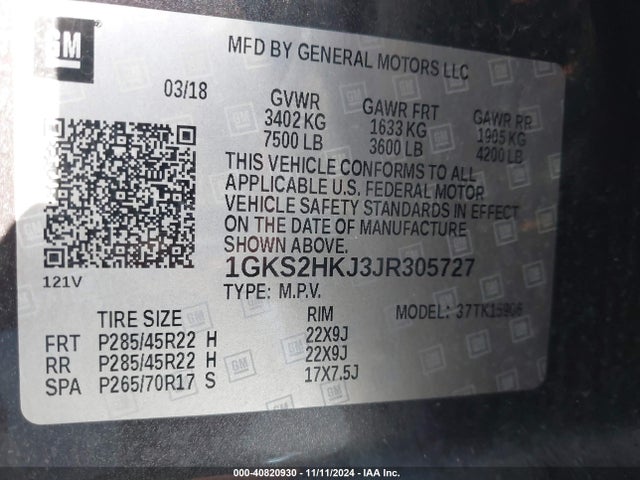 1GKS2HKJ3JR305727 GMC YUKON XL DENALI