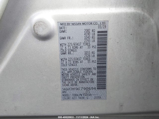 Nissan ROGUE S 2019 5N1AT2MT5KC790694 Image 9