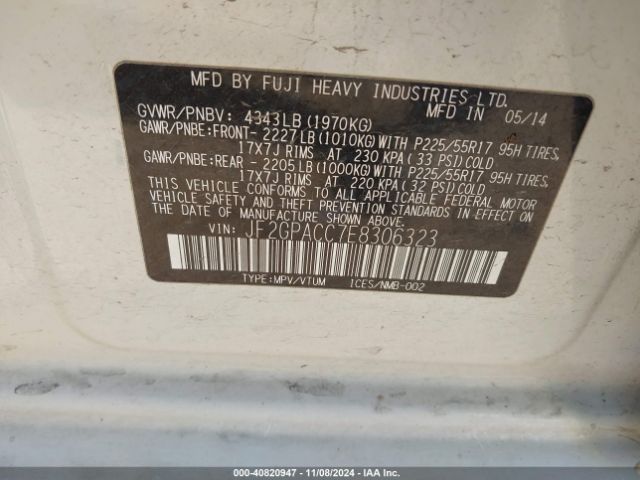 JF2GPACC7E8306323 Subaru Xv Crosstrek 2.0i Premium