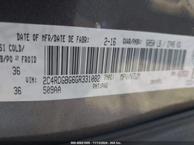 2C4RDGBG6GR331082 Dodge Grand Caravan Se/sxt