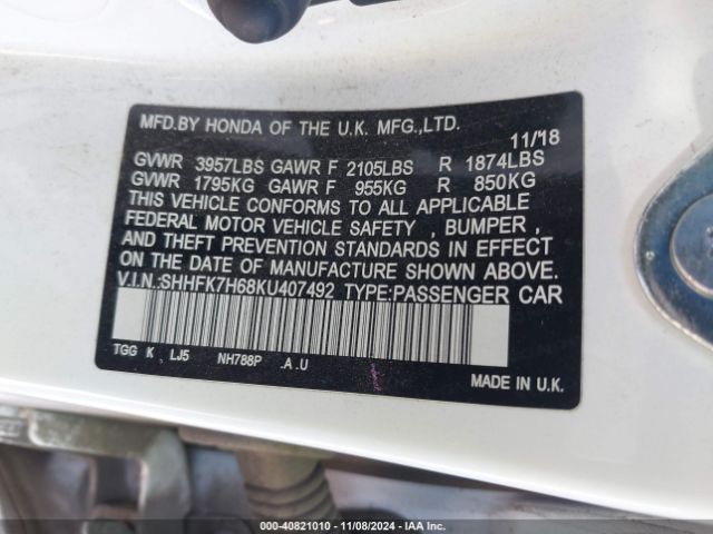 SHHFK7H68KU407492 Honda CIVIC EX