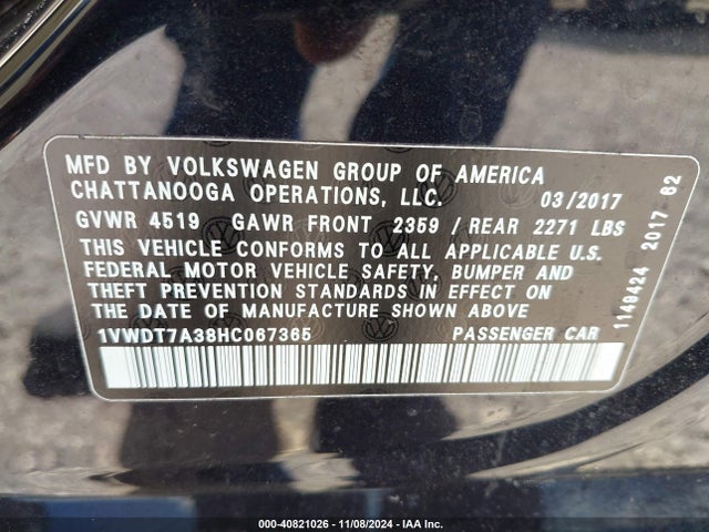 1VWDT7A38HC067365 Volkswagen Passat 1.8t R-line