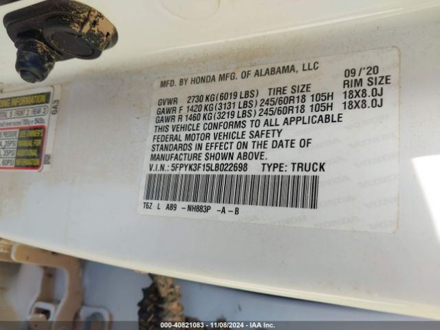 5FPYK3F15LB022698 Honda Ridgeline Awd Sport