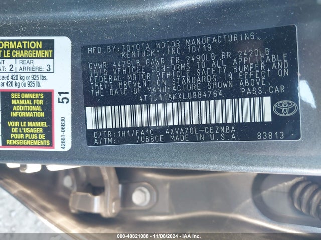 4T1C11AKXLU884764 Toyota CAMRY LE