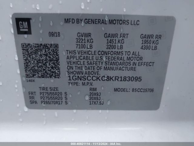 1GNSCCKC8KR183095 Chevrolet Tahoe Premier
