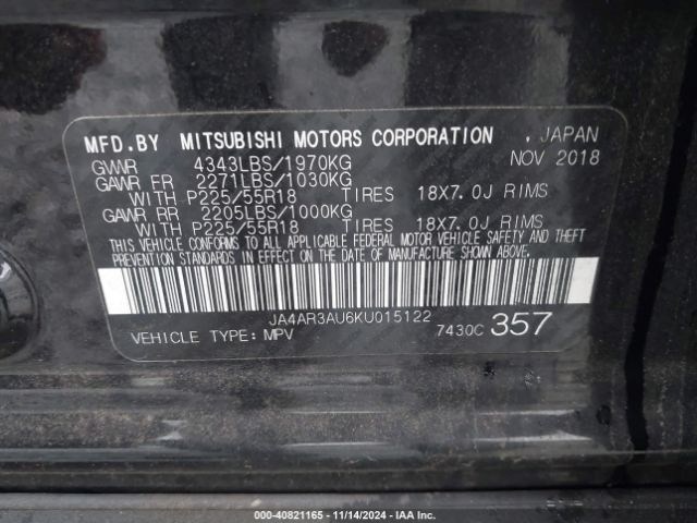 JA4AR3AU6KU015122 Mitsubishi Outlander Sport 2.0 Le
