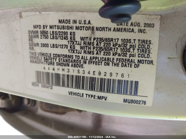 2004 MITSUBISHI ENDEAVOR 4A4MM31S34E029761 Photo 8