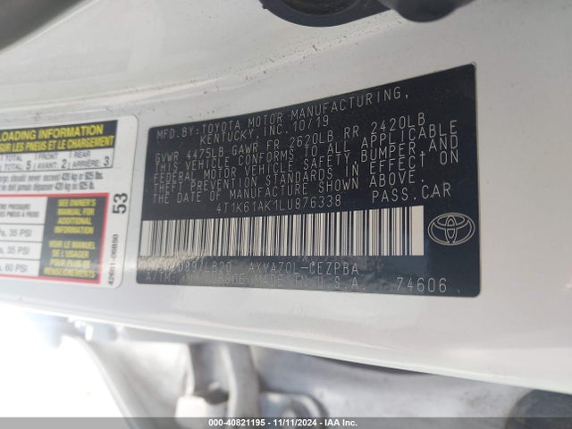 4T1K61AK1LU876338 Toyota CAMRY XSE