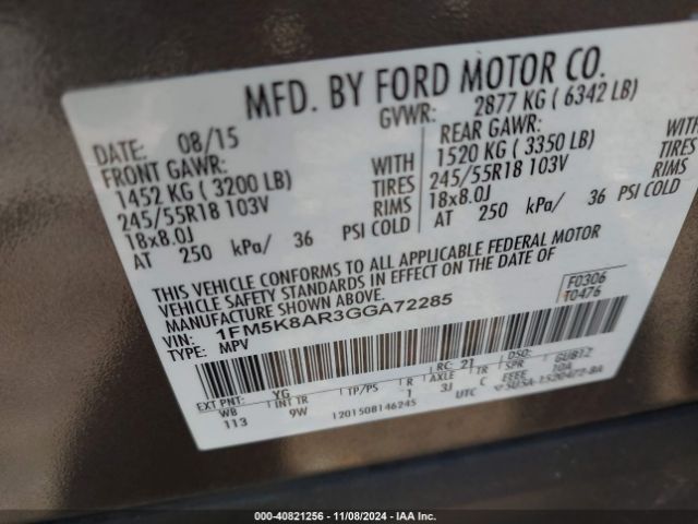 1FM5K8AR3GGA72285 Ford Utility Police Interceptor