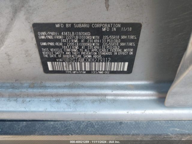 JF2GTAMC0KH279312 Subaru Crosstrek 2.0i Limited