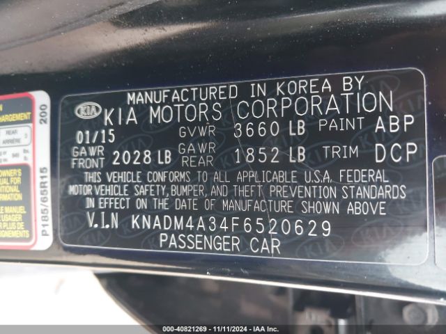 KNADM4A34F6520629 KIA RIO LX