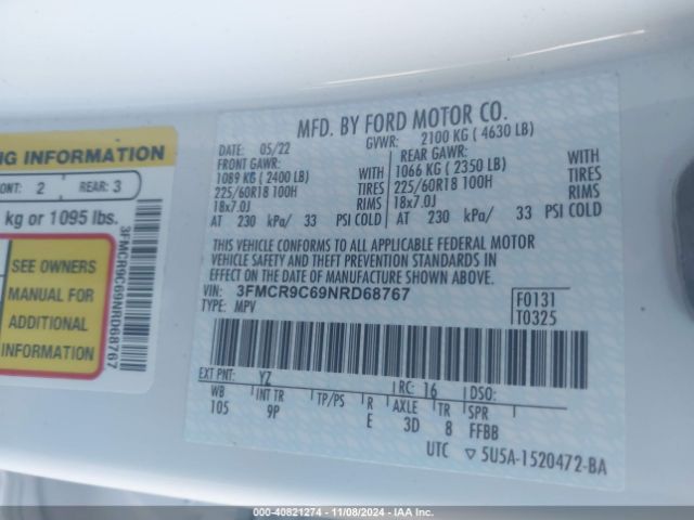 3FMCR9C69NRD68767 Ford Bronco Sport Outer Banks