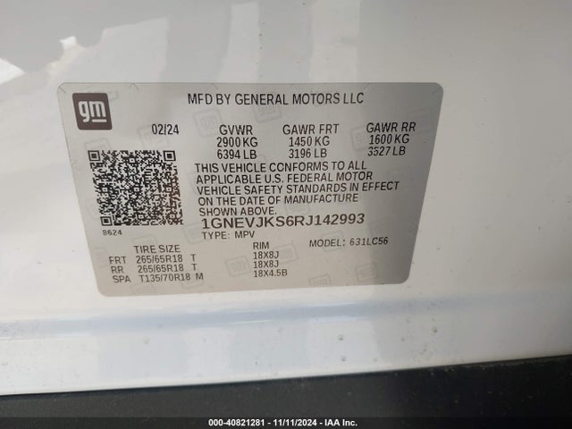 1GNEVJKS6RJ142993 Chevrolet Traverse Awd Z71