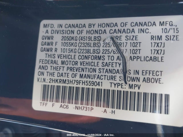 Honda Cr-v Ex-l 2015 2HKRM3H79FH559041 Image 9