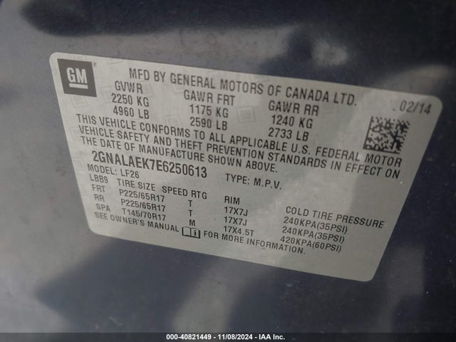 Chevrolet EQUINOX LS 2014 2GNALAEK7E6250613 Image 9