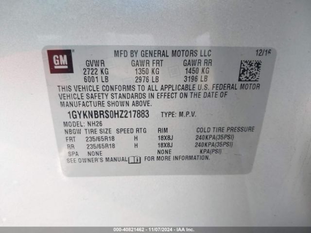 1GYKNBRS0HZ217883 Cadillac XT5 LUXURY