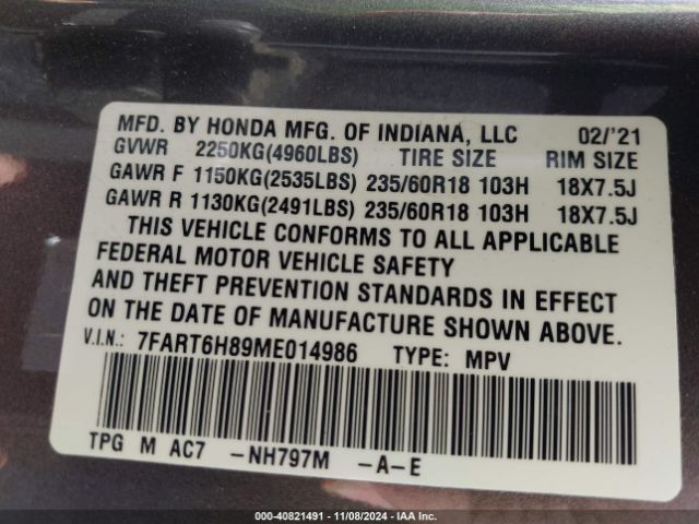7FART6H89ME014986 Honda Cr-v Hybrid Ex-l
