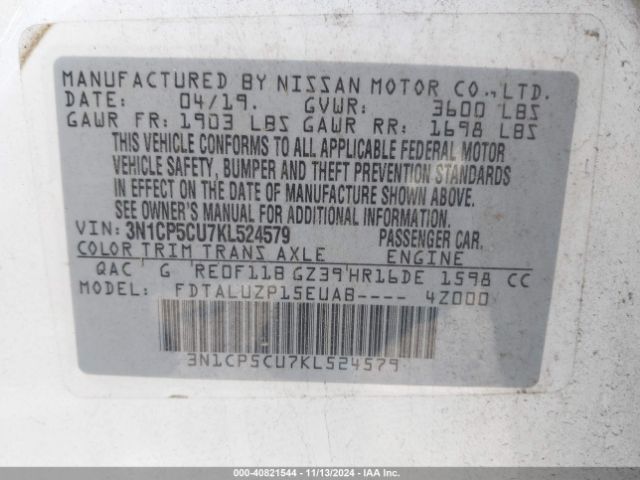 3N1CP5CU7KL524579 Nissan KICKS SR