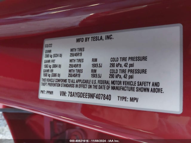 2022 TESLA MODEL Y 7SAYGDEE9NF407840 Photo 8