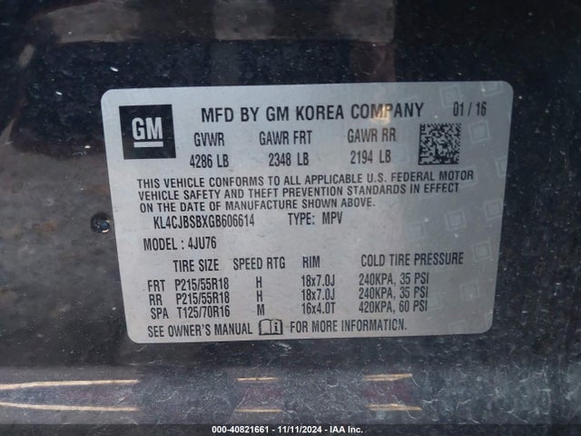 KL4CJBSBXGB606614 Buick Encore Convenience