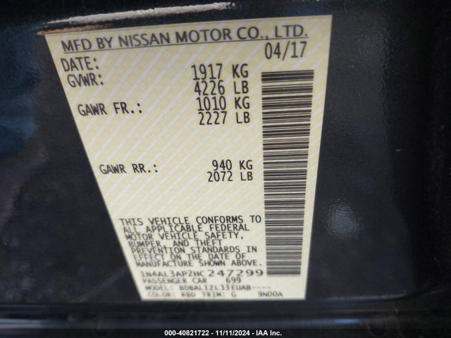 Nissan Altima 2.5 Sv 2017 1N4AL3AP2HC247299 Image 9