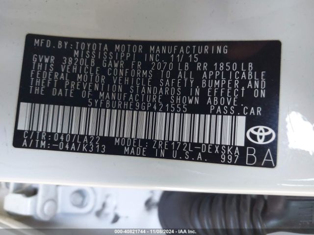 5YFBURHE9GP421555 Toyota Corolla S Premium