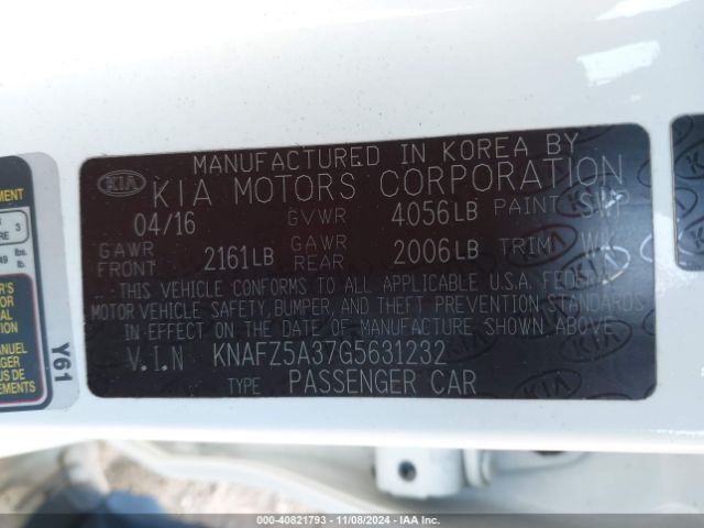 KNAFZ5A37G5631232 KIA FORTE SX