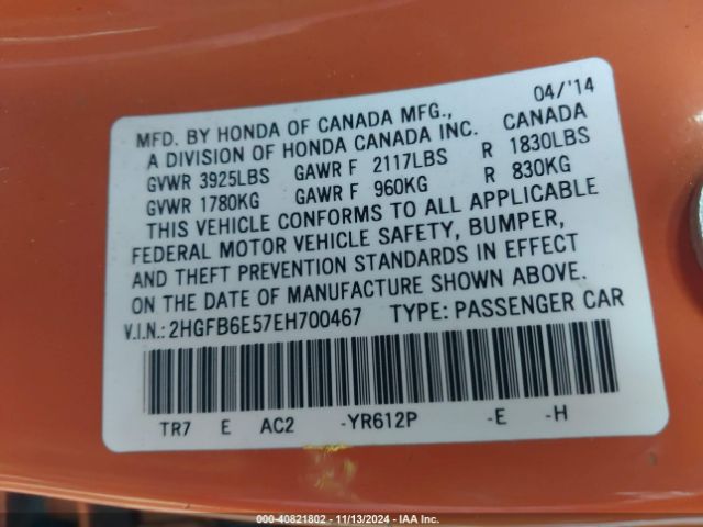 2HGFB6E57EH700467 Honda CIVIC SI