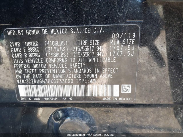 Honda HR-V LX 2019 3CZRU6H30KG733090 Image 9
