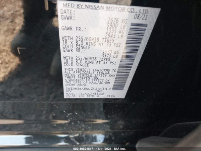 5N1DR3BA6NC214944 Nissan Pathfinder Sv 2wd